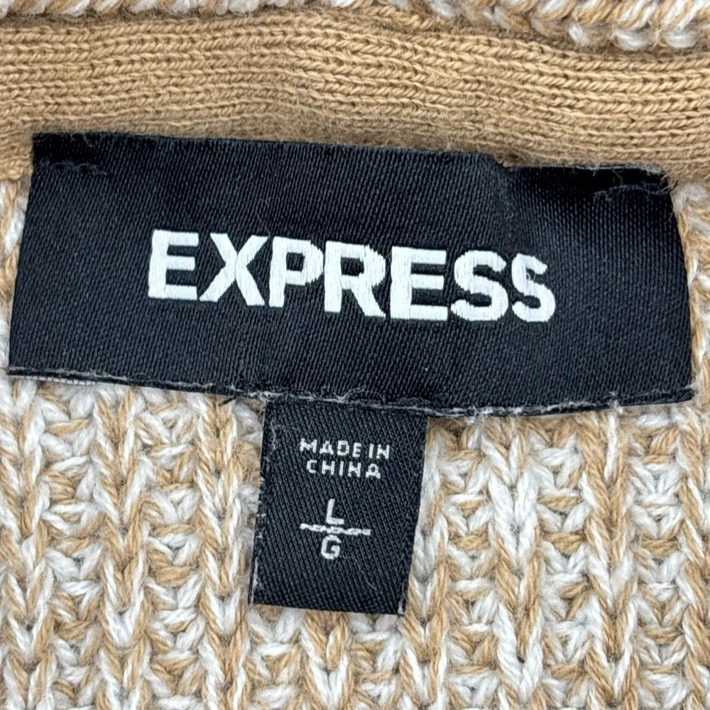 Express Cardigan Sweater Mens Large Ombre Tan Grey Heavy Cotton Knit Shawl L